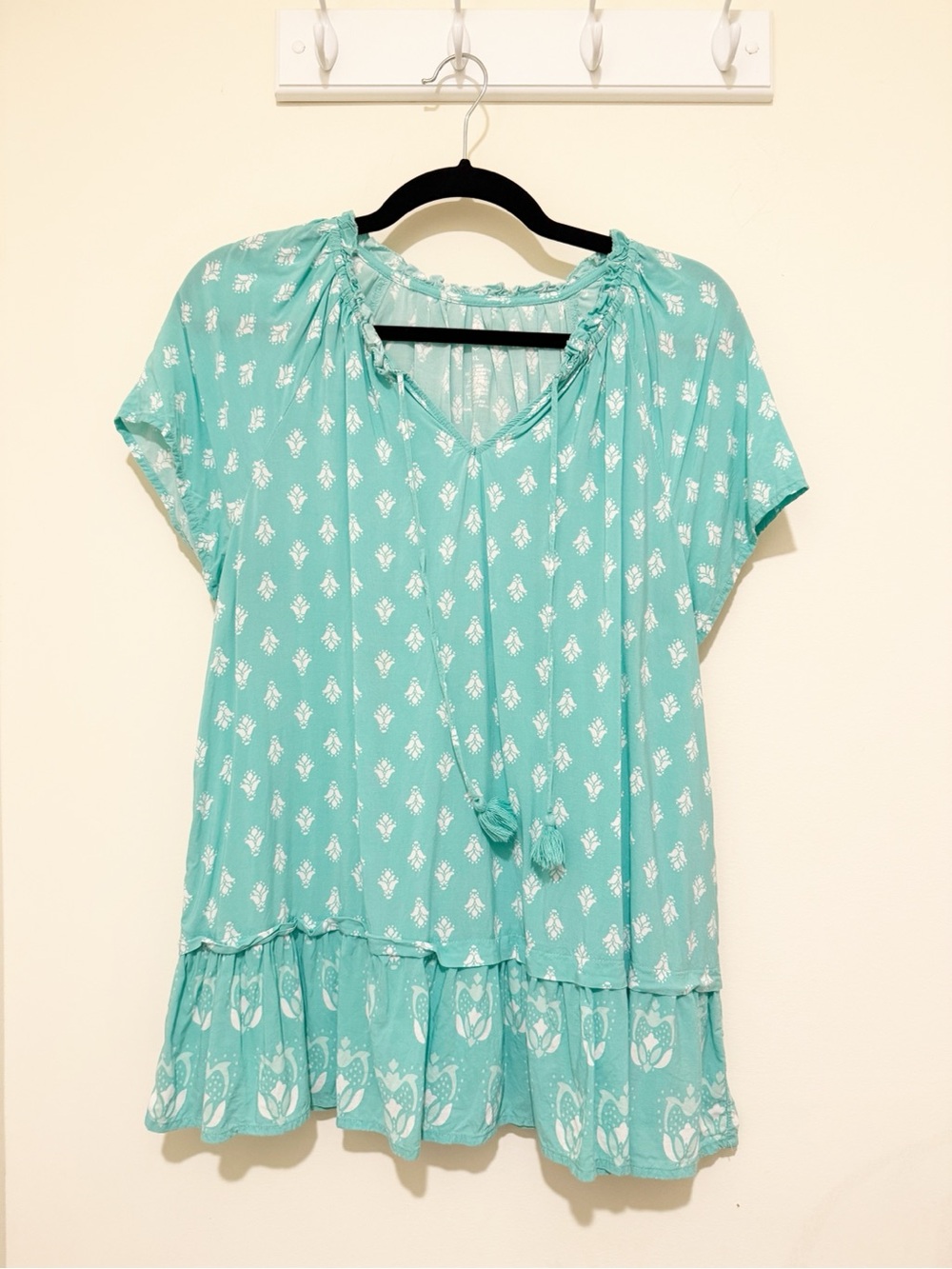 St. John's Bay Teal Printed Short Sleeve Peasant Tunic